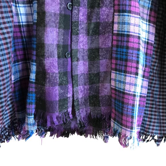 Mixed Print Button-Down Shirt, M: Upcycled Artsy Color Block Purple Black Top - Picture 6 of 12